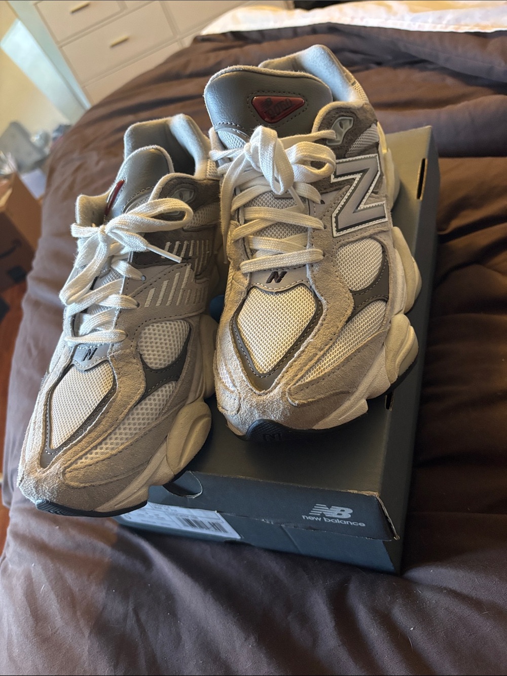 New Balance Beige and White Mesh Suede Runner